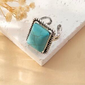 Statement Turquoise Ring, Fashion, Adjustable, Rectangular